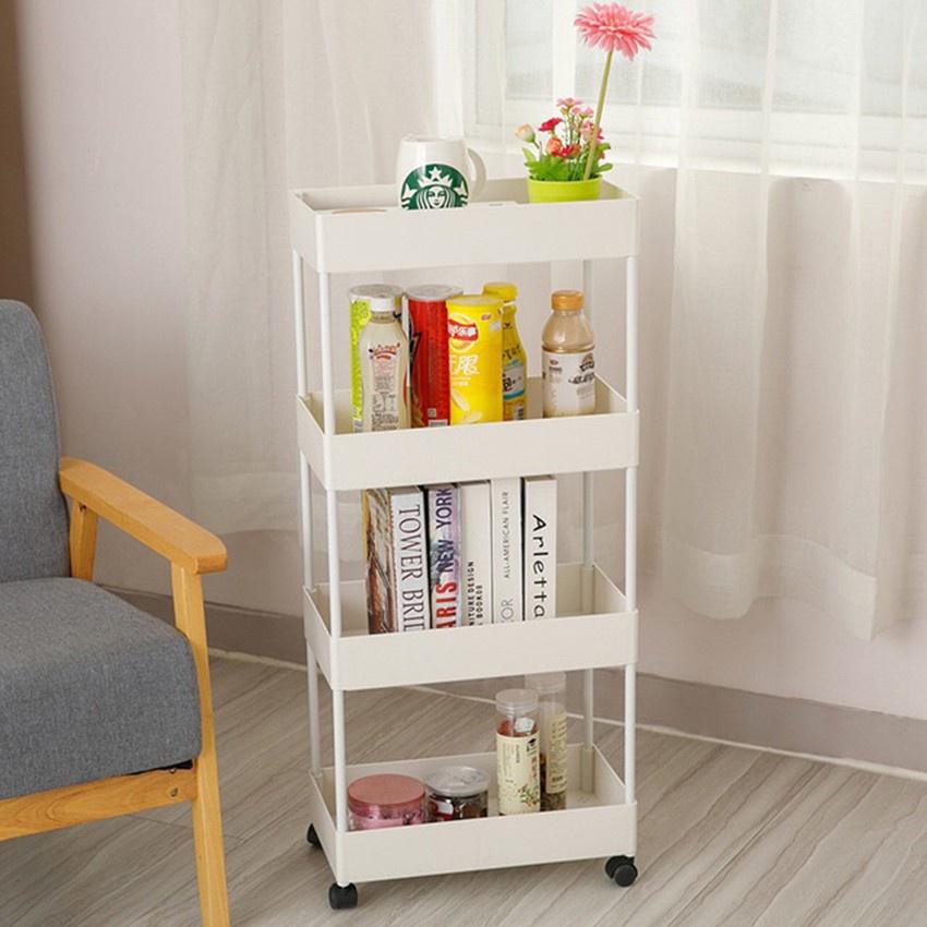 Kệ Đựng Đồ Đa Năng 4 Tầng Nhựa ABS Có Bánh Xe Di Chuyển Khung Inox Chịu Lực Đến 20 Kg
