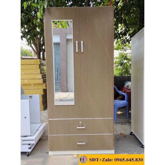 Tủ Nhựa Đài Loan 2 Cánh Màu Gỗ Muồng Gắn Gương Ngoài 598