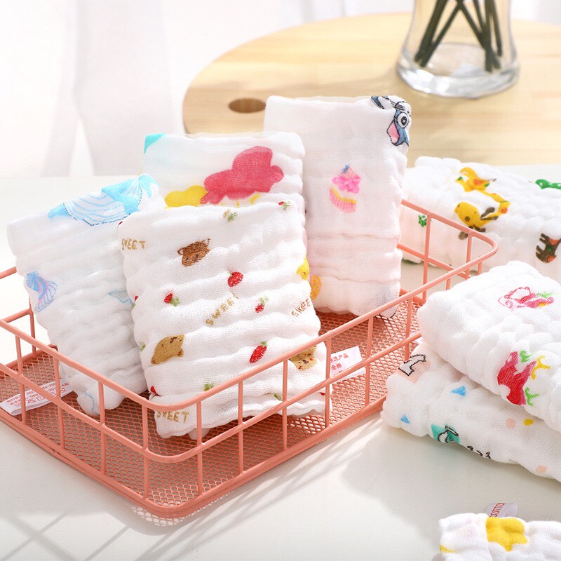 5 khăn mặt xô cotton 6 lớp 30*30 cm cho bé sơ sinh