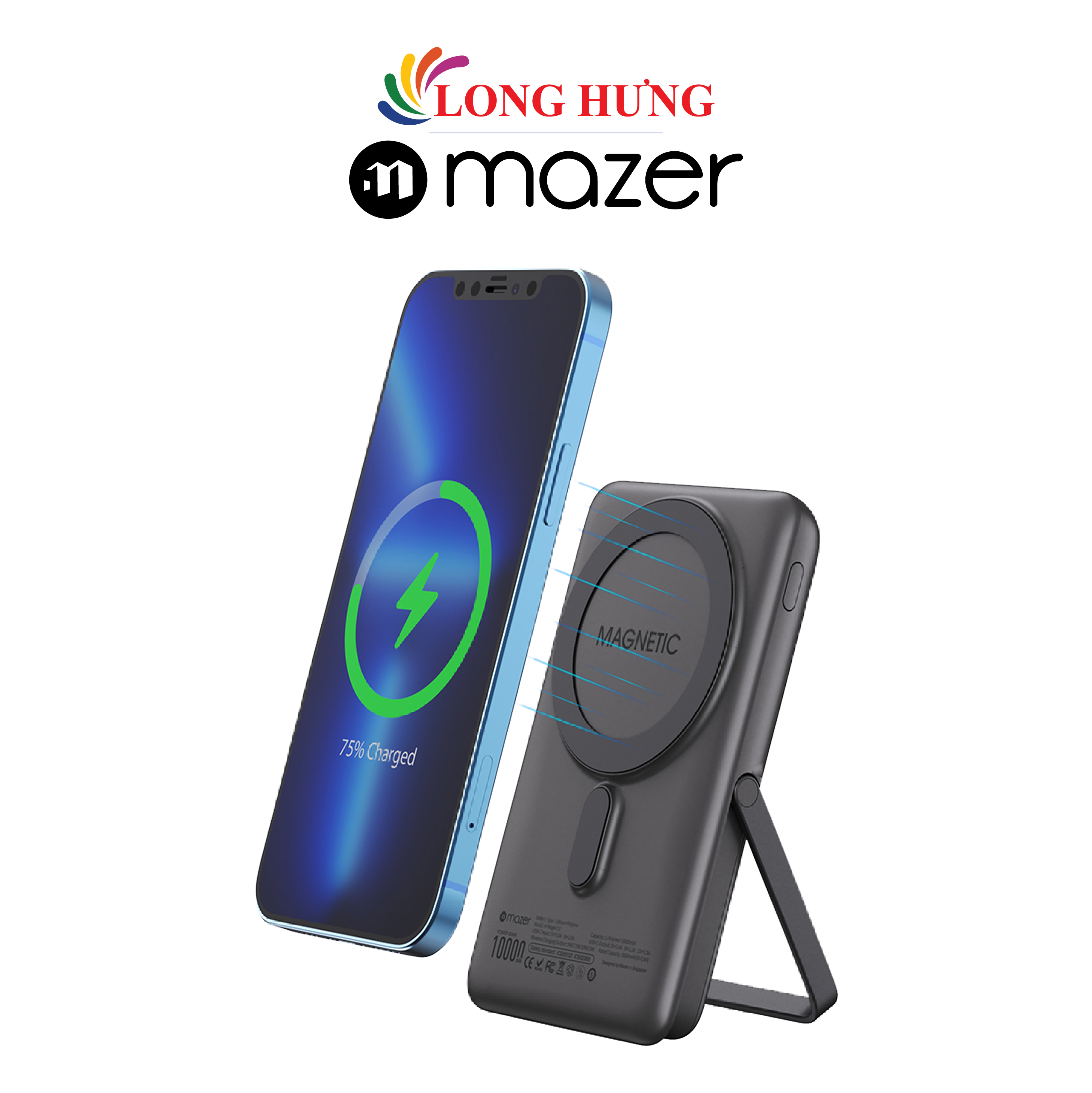 Sạc dự phòng kiêm sạc không dây Mazer Infinite.Boost MagAir Charge.Stand 10.0PD M-MAGAIR13-GY - Hàng chính hãng