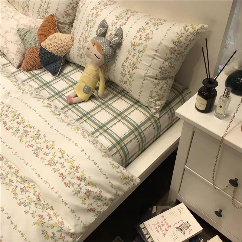 Bộ Chăn Ga Gối Cotton 100% Hàng Nhập Khẩu 4 Món Hoa Dây Ngang Siêu Xinh Với 4 Tông Màu