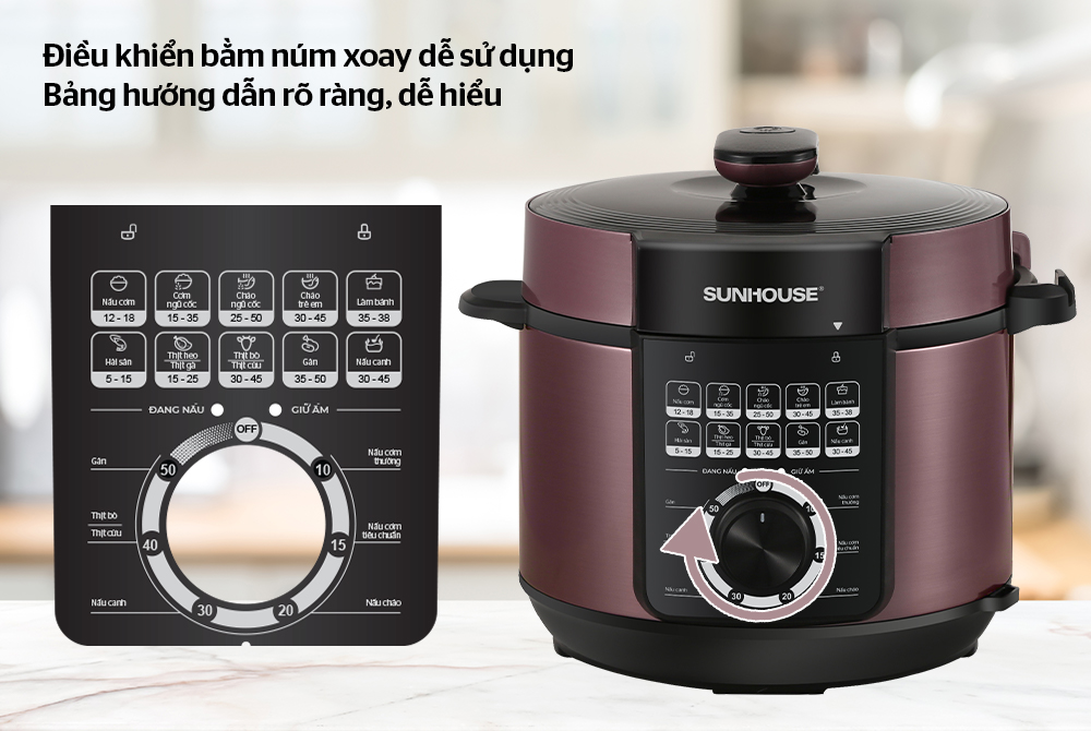 Nồi áp suất điện Sunhouse SHD1657 6 lít - Hàng chính hãng