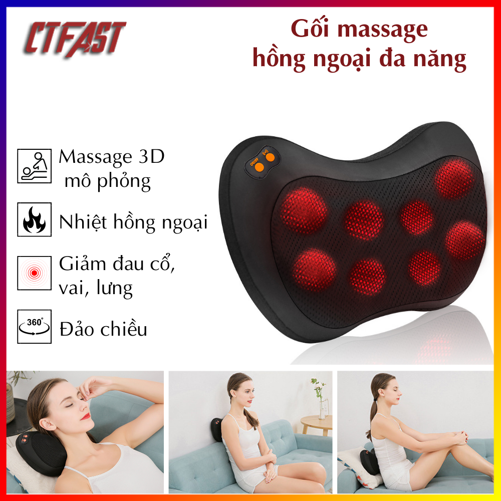Gối massage đa năng CTFAST 016: Máy mát xa toàn thân nhiệt hồng ngoại 3D mô phỏng bàn tay con người - Chuyên sâu giảm đau cổ, vai, gáy, lưng..Dễ dàng sử dụng tại nhà, văn phòng, ô tô - Quà tặng ý nghĩa cho người thân