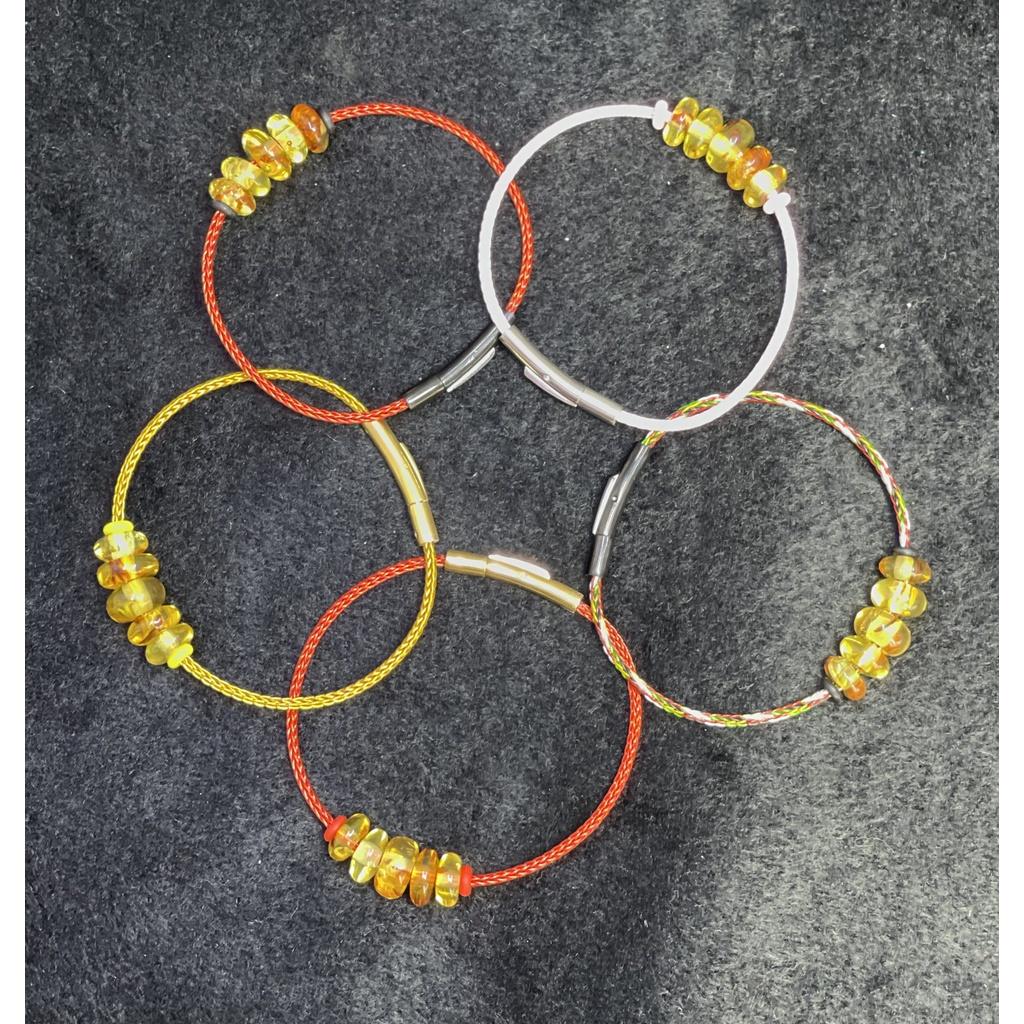 Vòng tay đồng điếu hổ phách hoa cooper mix dây cước kim loại Minh Tâm Jewelry