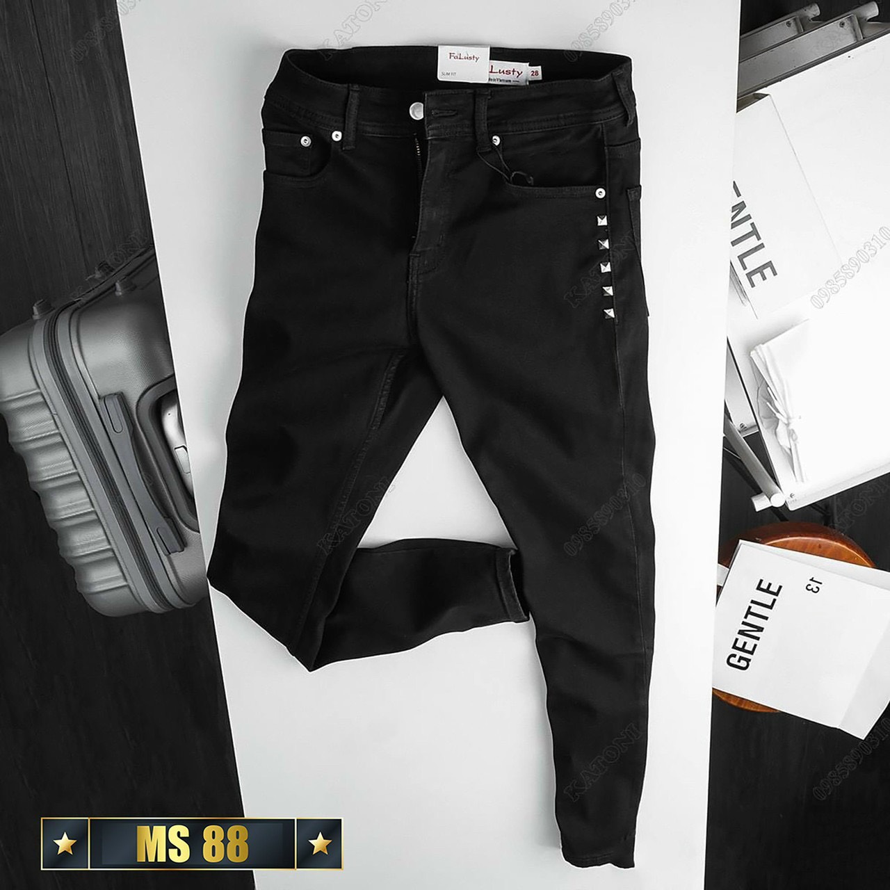 Quần jean nam co giãn màu đen trơn form ôm chuẩn dáng chất bò co giãn thời trang Benny Fashion - JND88