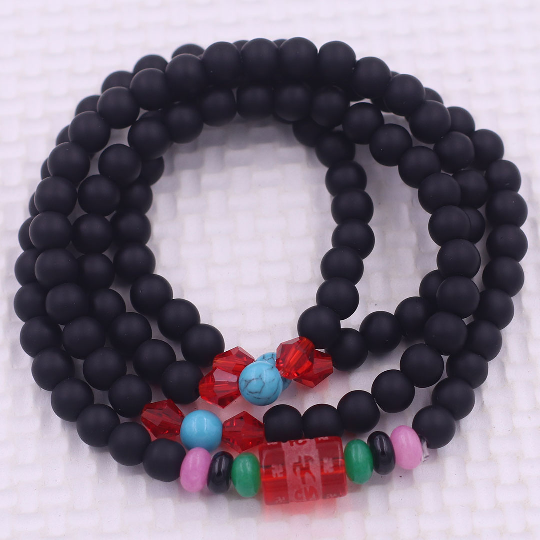 Vòng chuỗi 108 hạt đá thạch anh đen mờ charm lục tự kim ngôn - hạt 8 ly , vòng chuỗi niệm Phật, vòng chuỗi đeo tay