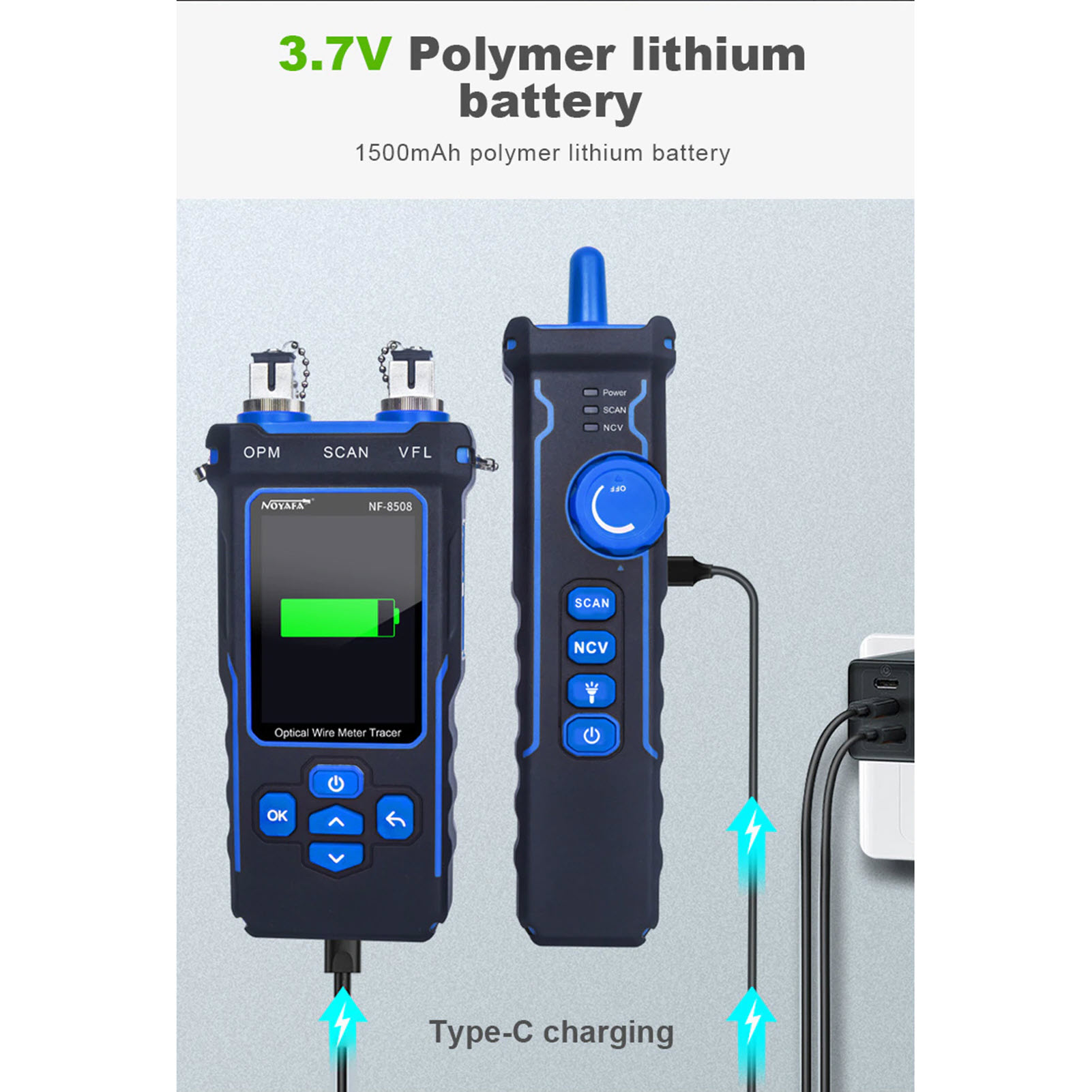 Noyafa NF-8508 Máy Test Mạng Đa Năng 9 Trong 1. NF-8508 9 in 1 Multifunctional Network Cable Tester Optical Wire Tracer Optical Fiber Power Meter NCV Function Li-ion Battery USB Charge LED Light - Hàng Chính Hãng