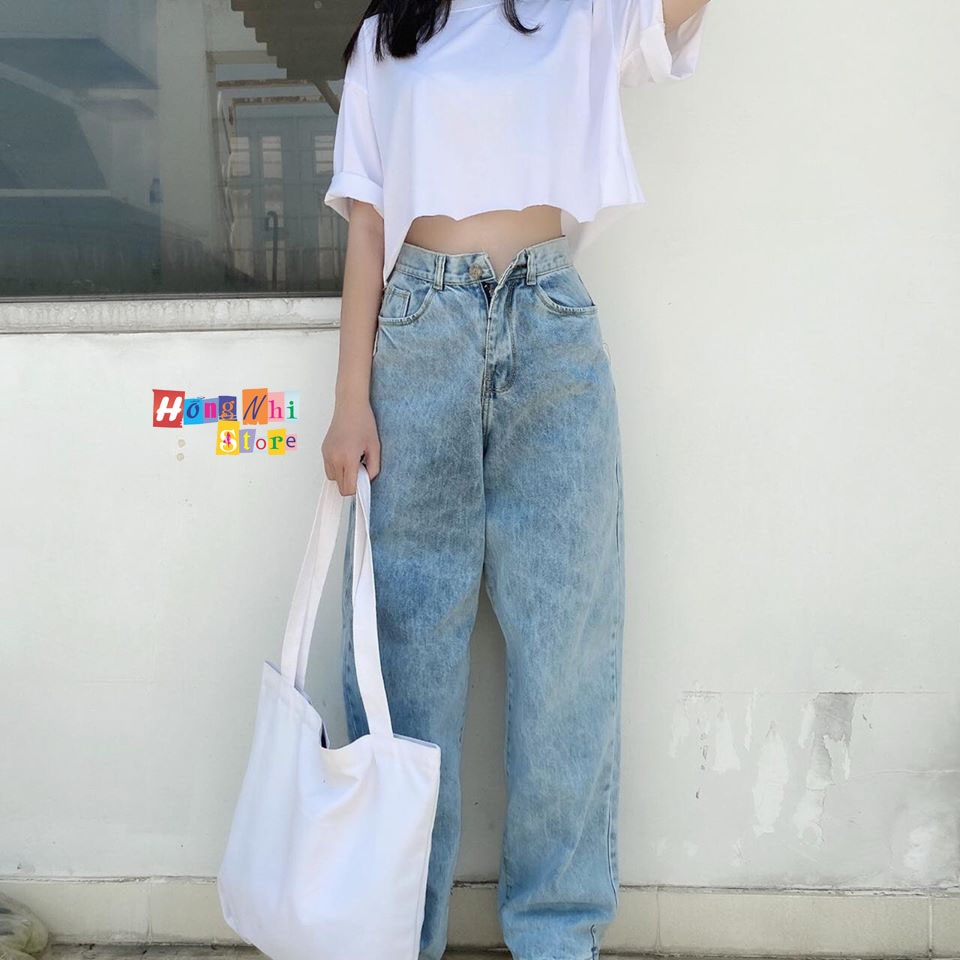 Quần Baggy Basic Jean Dài Lưng Cao Ống Rộng, Quần Culottes Jean - MM