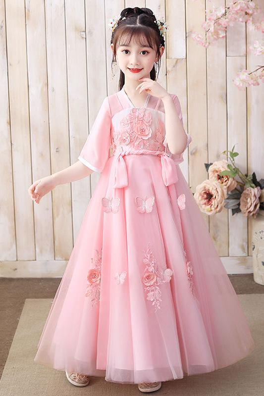 SHUANGYAN Hán phục nữ nhi mùa hè quần áo trẻ em cổ trang Đường trang ngắn tay áo mỏng váy ngắn siêu tiên cổ phong