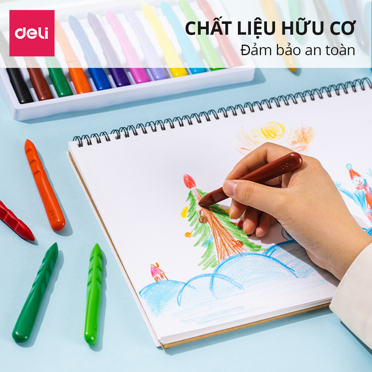 Bút Sáp Màu Bọt Biển Hữu Cơ Định Vị Deli- 2/24 Màu Tươi Ít Vụn An Toàn Không Bẩn Tay Tô Màu Vẽ Tranh