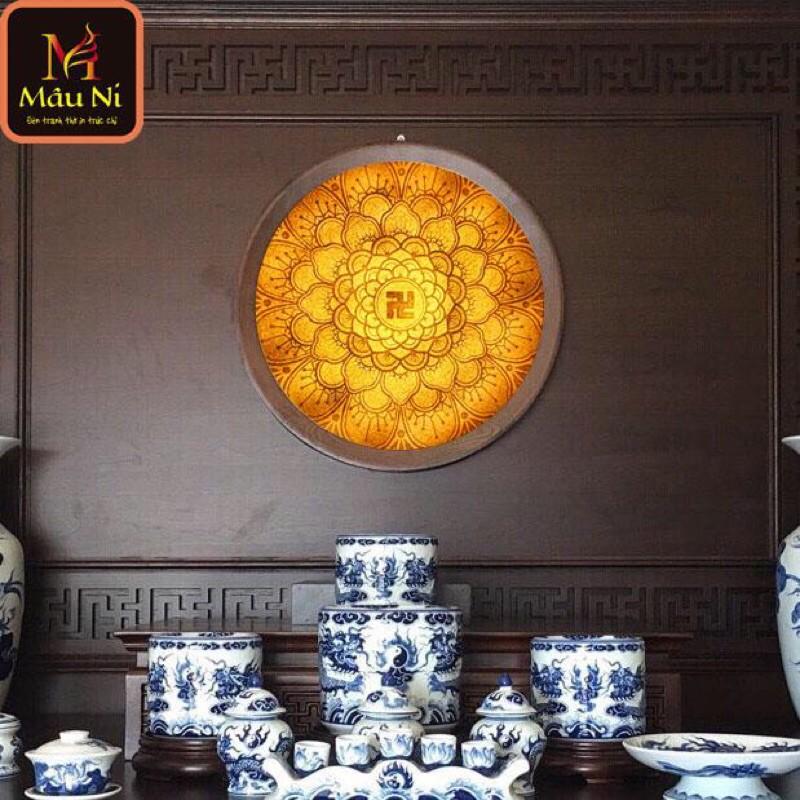 Tranh trúc chỉ in MÂU NI, Tâm chữ vạn, đk 80cm,