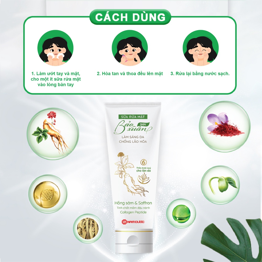 Sữa rửa mặt dịu nhẹ Bảo Xuân Skin, Làm sạch da, mờ thâm, giúp da trắng sáng, an toàn (Tuýp 50g)