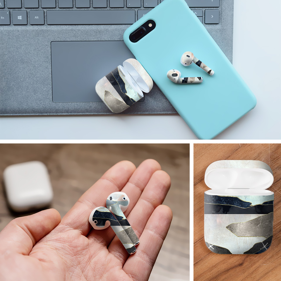 Miếng dán skin chống bẩn cho tai nghe AirPods in hình giả sơn mài - GSM005 (bản không dây 1 và 2)