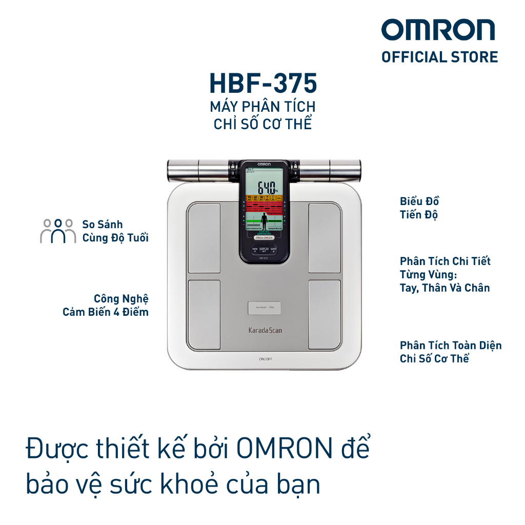 Máy Đo Thành Phần Cơ Thể OMRON HBF-375 - 8 Cảm Biến Ở Cả Tay Và Chân