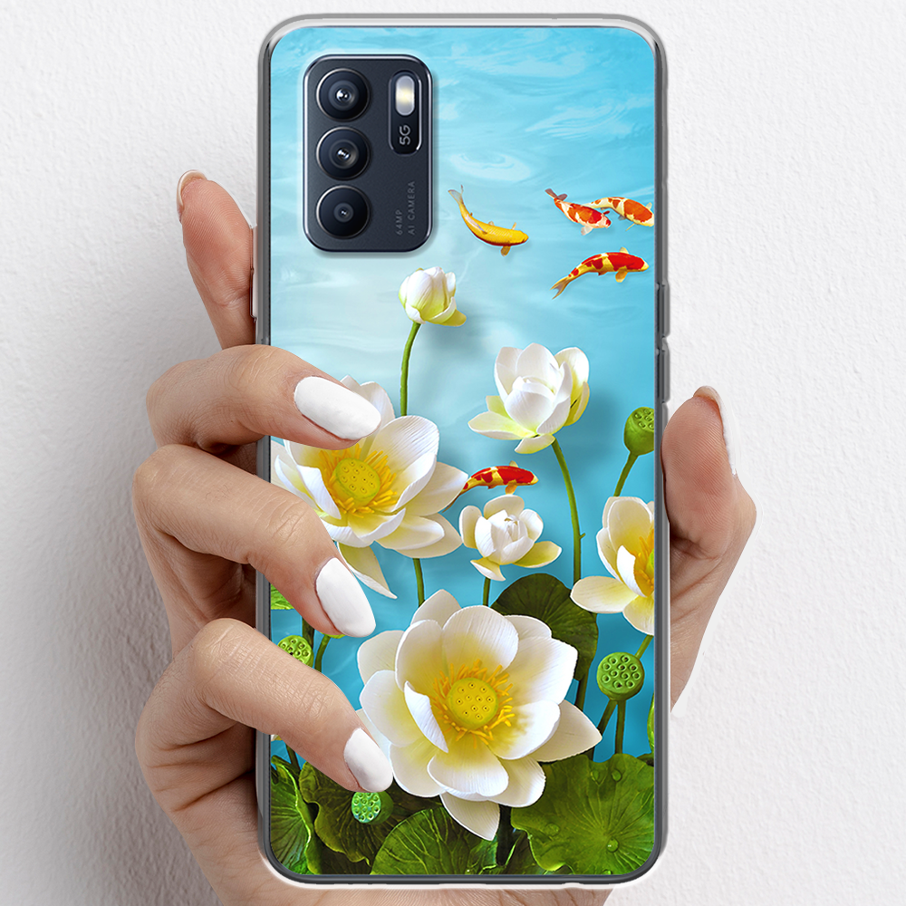 Ốp lưng cho Oppo Reno6 , Reno6 Z, Reno6 Pro  nhựa TPU mẫu Hoa sen cá chép đỏ