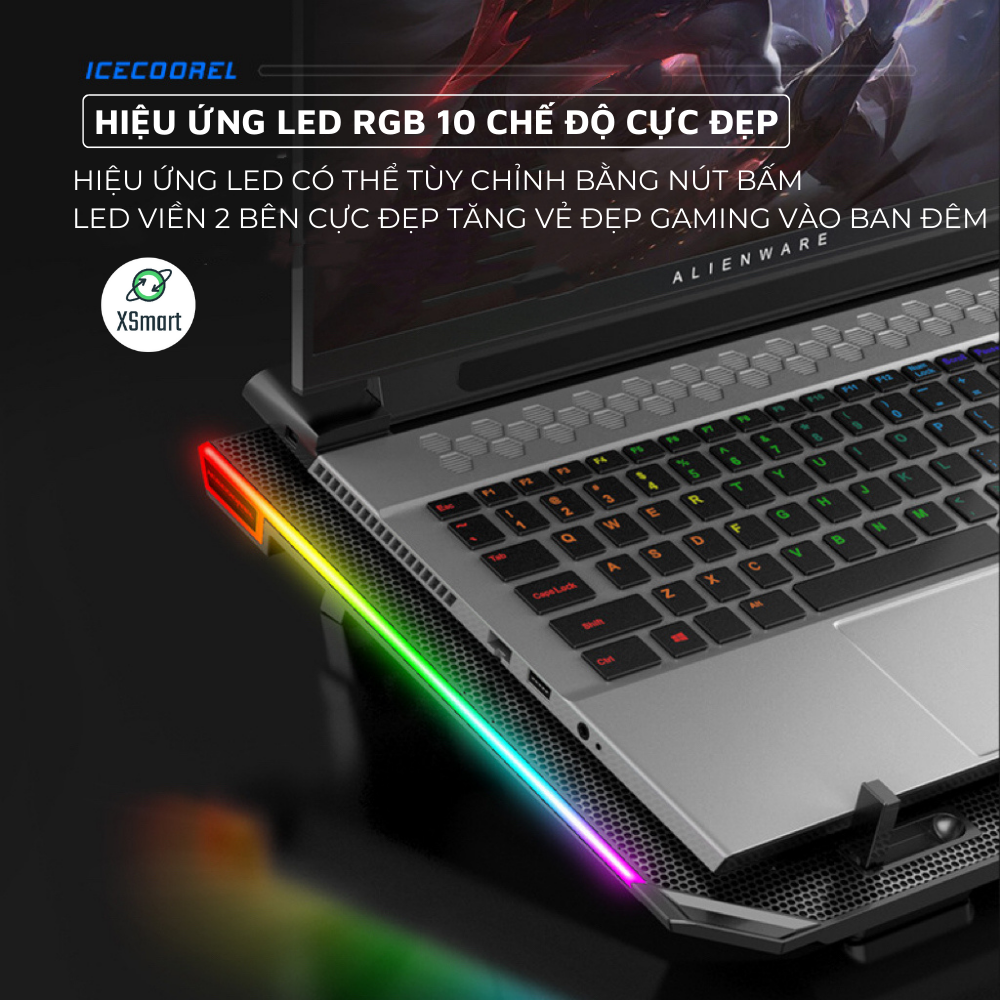 Đê Tản Nhiệt Laptop Máy Tính A17 Pro Hợp Kim Nhôm Cao Cấp, Led RGB 10 Chế Độ, Hệ Thống 6 Quạt Gió Làm Mát Nhanh, Vận Hành Êm Ái Không Gây Ồn Khi Làm Việc-Hàng Chính Hãng