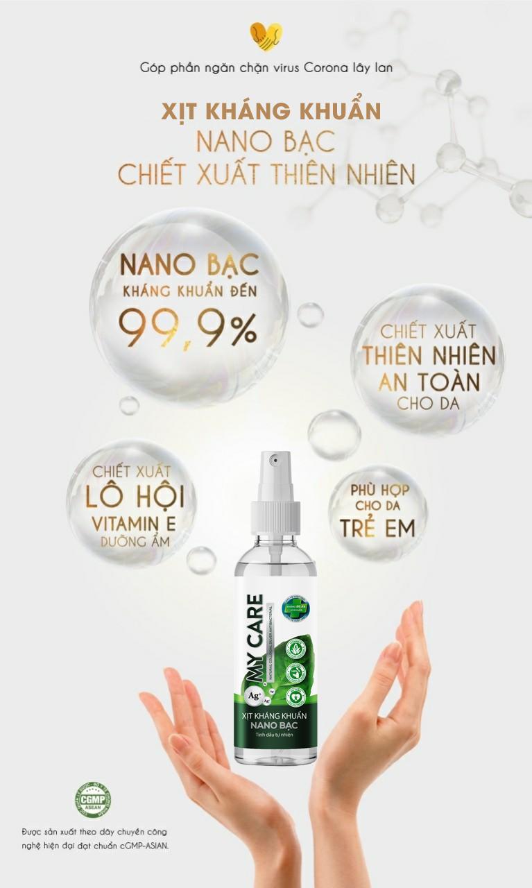 Xịt Kháng Khuẩn Và Khử Mùi Nano Bạc My Care (100ml) Hương Tinh Dầu Tự Nhiên, Diệt Khuẩn 99,9%,Sản Xuất Đạt Chuẩn CGMP-Asian