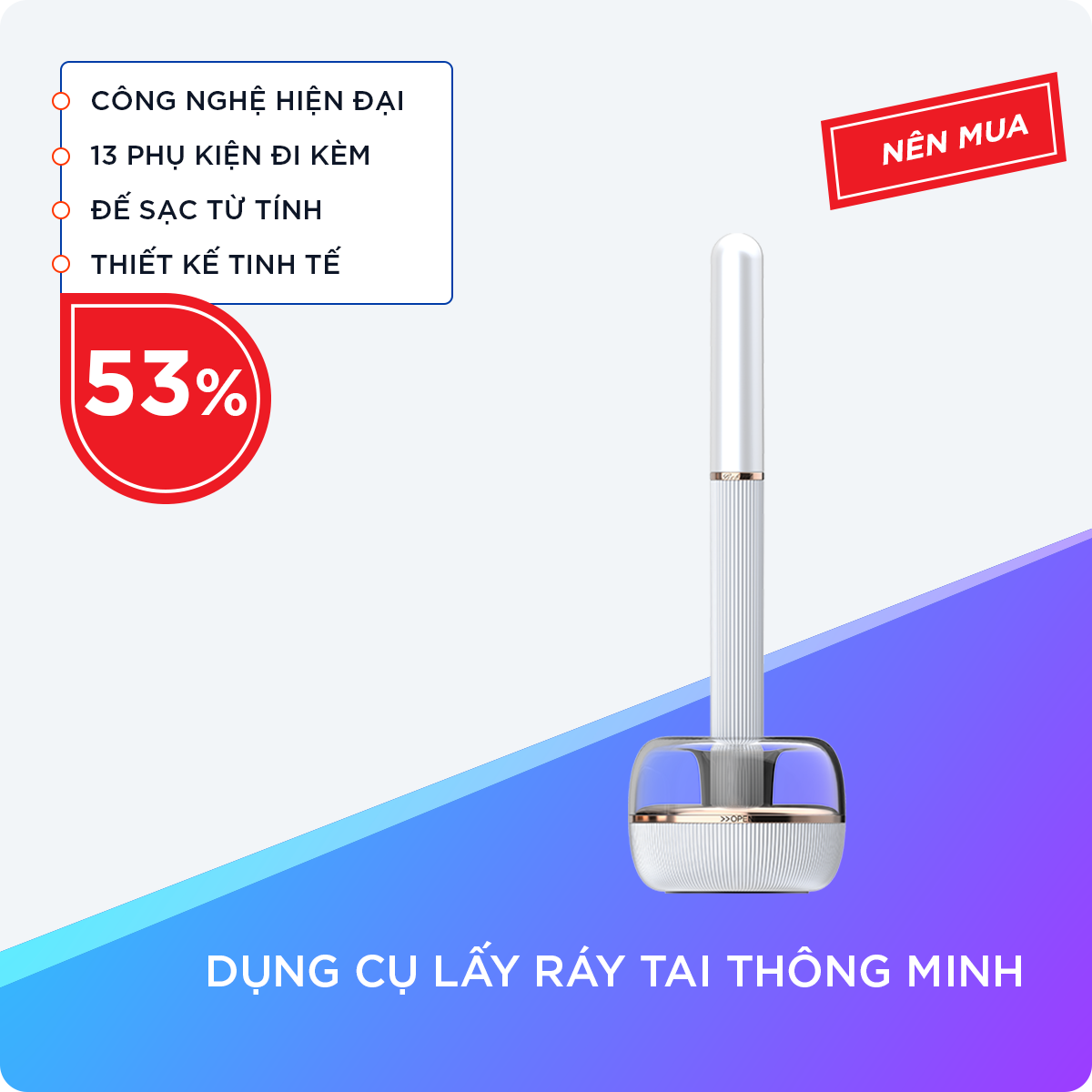 Nhíp Lấy Ráy Tai Thông Minh Công Nghệ Ngoáy Tai Với Chế Độ 2in1 Với 13 Phụ Kiện Đi Kèm