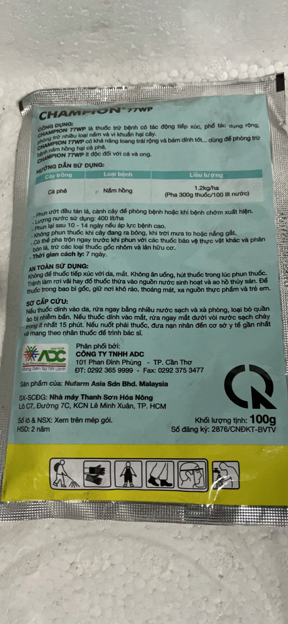 Sản phẩm trừ thán thư nấm hồng trên xoài và cà phê CHAMPION 77WP gói 100gr