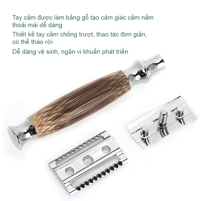 Dao cạo râu ECOHUB Classic cán tre cao cấp Tặng 2 lưỡi cạo thay thế