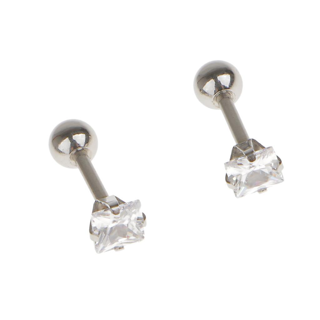 Punk 16G Steel Stud Ear Piercing Tragus Heilx Barbell Bar Lip Square Zircon