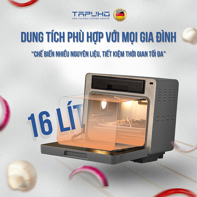 Nồi Chiên Hơi Nước Tapuho TSF16 | Dung Tích 16L | Công Suất 2800W | 60 Chương Trình Nấu | Tự Động Quay Gà Nguyên Con | Hàng Chính Hãng