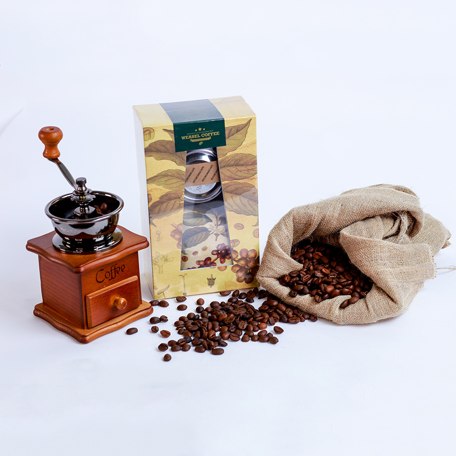 Cà Phê Chồn Nguyên Chất 100% Hương Mai Cafe Weasel Coffee Gift Box (Intense Aroma) Hương Thơm Đậm Đà - Thích Hợp Làm Quà Biếu Tặng Gồm 01 Gói Cà Phê Dạng Bột 250g + 01 Phin Inox Cao Cấp