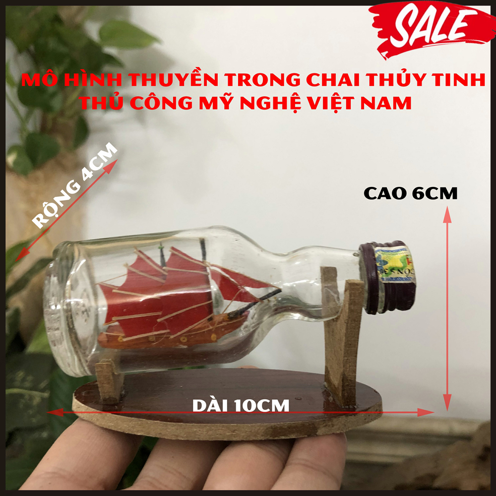 Mô hình thuyền gỗ trong chai thủy tinh nhỏ N1