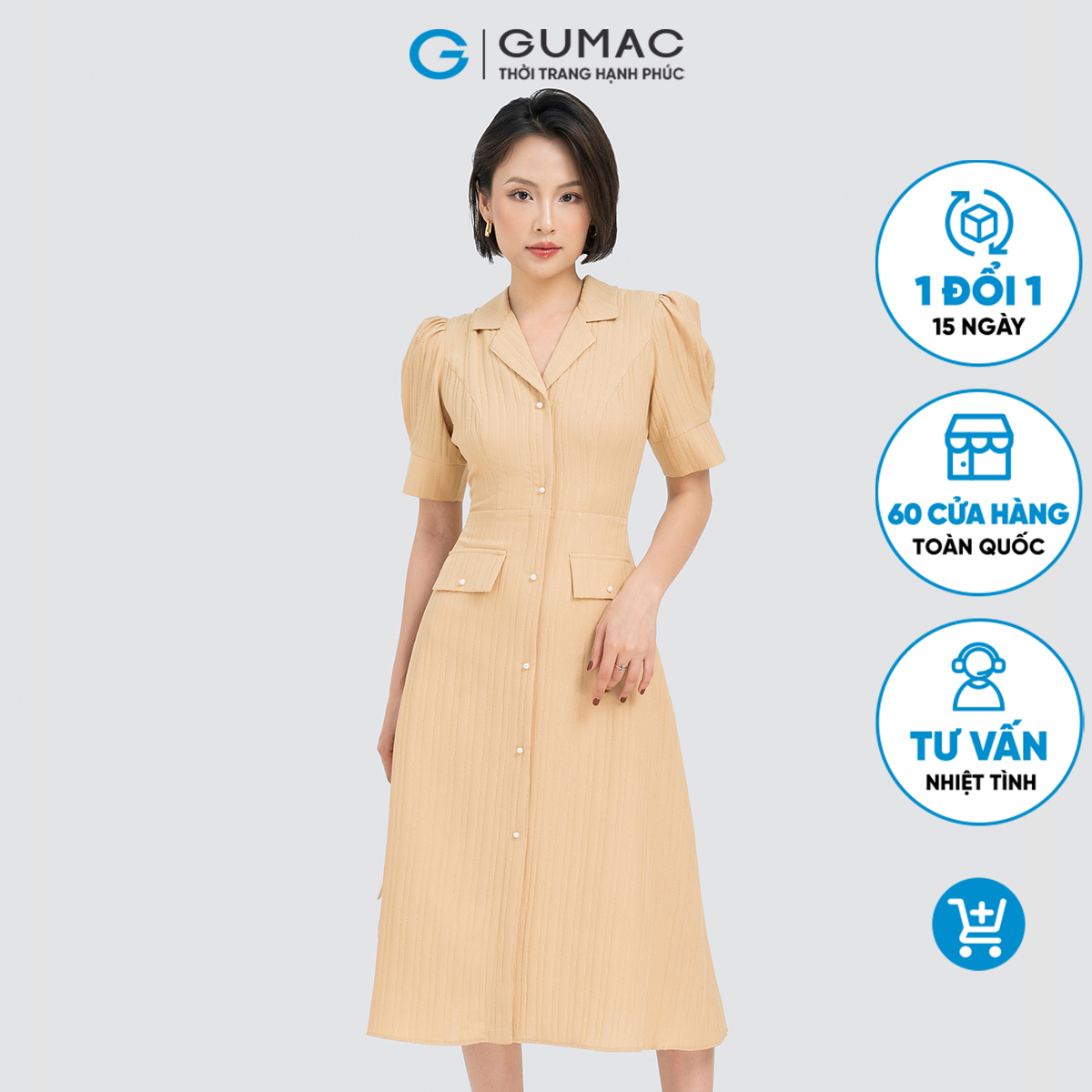 Đầm cổ danton phối nút GUMAC DD04011