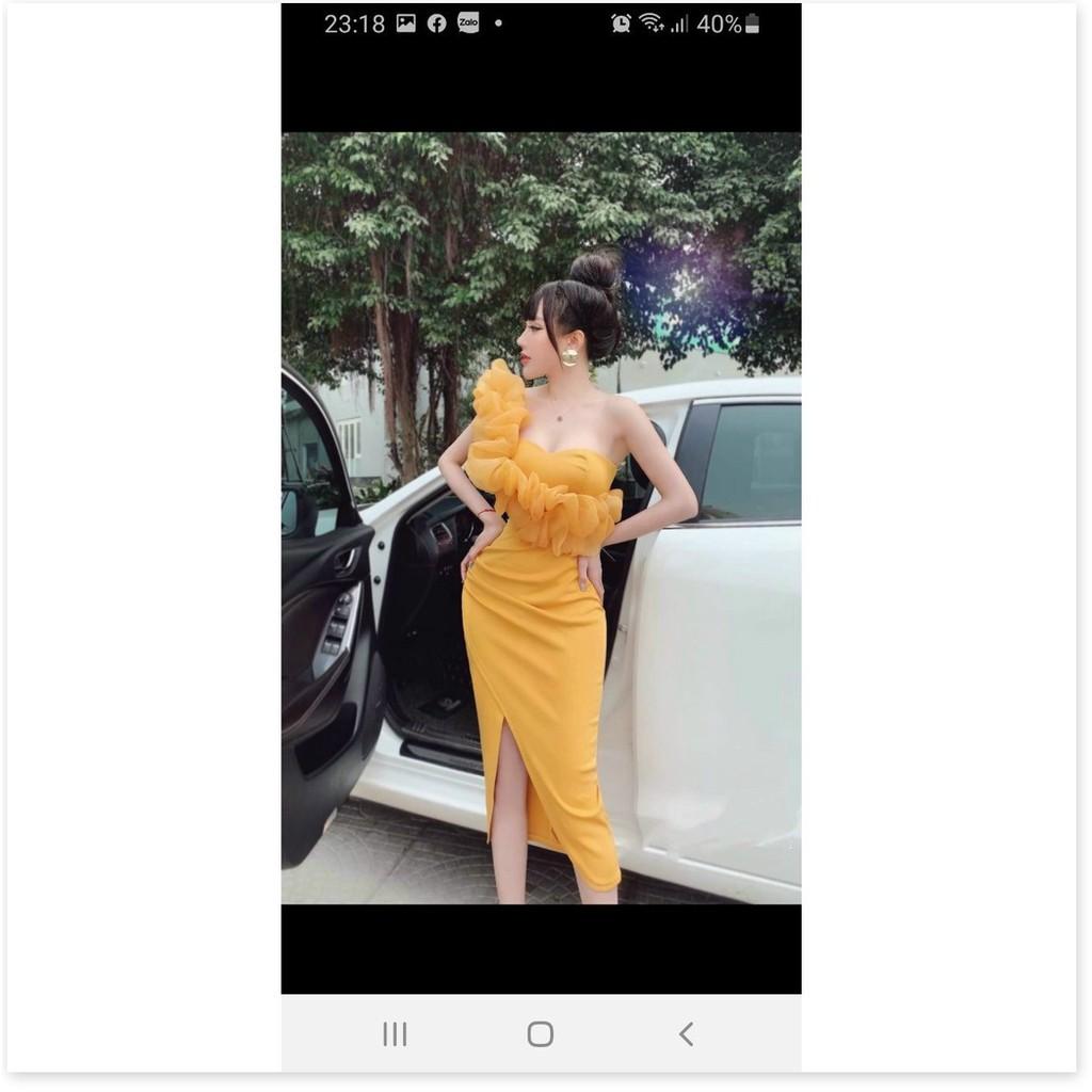 ĐẦM POLY PHỐI VOAN KIẾNG,THIẾT KẾ HỌA TIẾT TRƠN NHƯNG KHÔNG KÉM PHẦN SANG TRỌNG THỜI TRANG KME.STORE