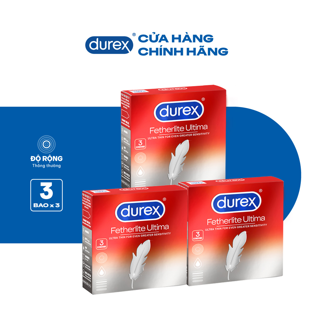 Bộ 3 hộp bao cao su Durex Fetherlite Ultima siêu mỏng, size 52 mm, 3 bao/hộp