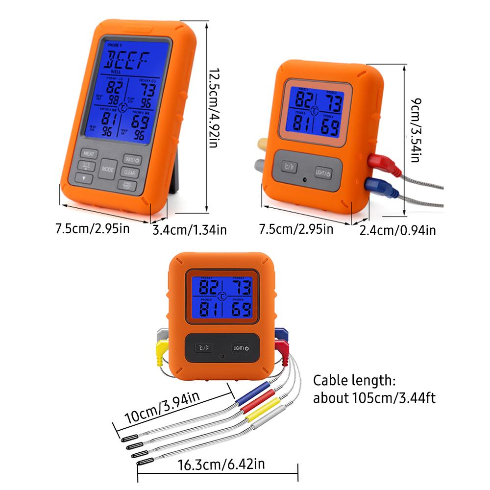 Wireless Meat Thermometer with 4 Probes 328Ft Long Range Colorful LCD Backlight Display Countdown Timer Temperature Alarm Digital Remote BBQ Thermometers for Barbeque Grill Oven Kitchen
