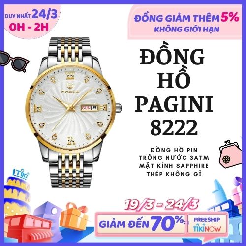 Giá FLASH SALE  Đồng Hồ Nam Cao Cấp Chính Hãng Pagini PA 8222 Dây Thép Không Gỉ - Chống Nước 3ATM - Kim Dạ Quang Thời Thượng