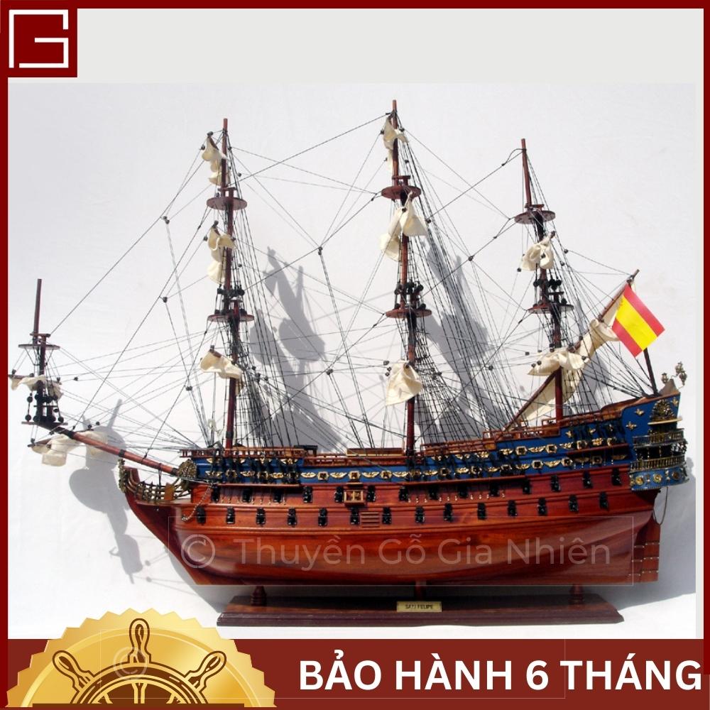 Mô Hình Thuyền Gỗ Trang Trí Phong Thủy Dạng Thuyền Thương Mại Cổ SAN FELIPE PAINTED Chính Hãng, Hàng Xuất Khẩu Chất Lượng Cao