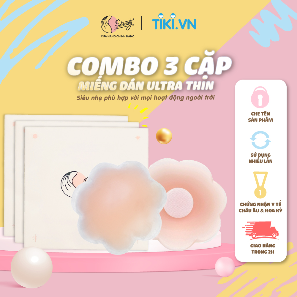 Combo 3 Cặp Miếng Dán Ngực Ultra Thin Silicon Cao Cấp SBeauty, Dán Ngực Siêu Mỏng Siêu Nhẹ Siêu Êm