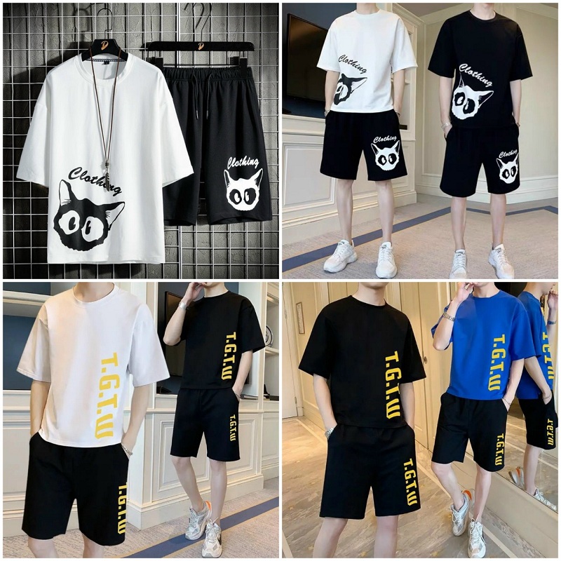 Set Đồ Bộ Mặc Nhà Nam Clothing MèoHOT RẺ ĐẸPĐồ Thể Thao Đá Bóng Áo thun Unisex Rộng Phối Quần Short Đùi In Chữ -Suit - HIỀN LINH SHOP SET ĐỒ BỘ NAM - L