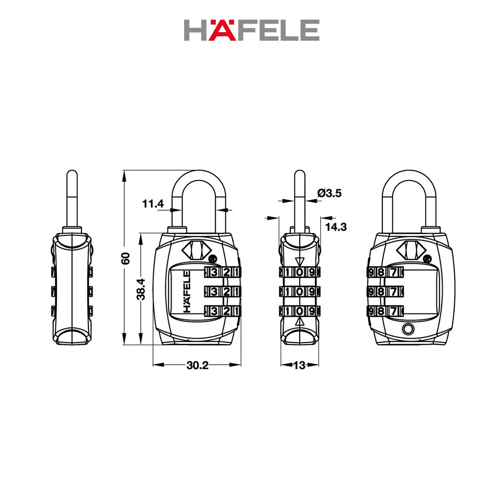 Khóa TSA Hafele 331 màu đen - 482.09.009 (Hàng chính hãng)