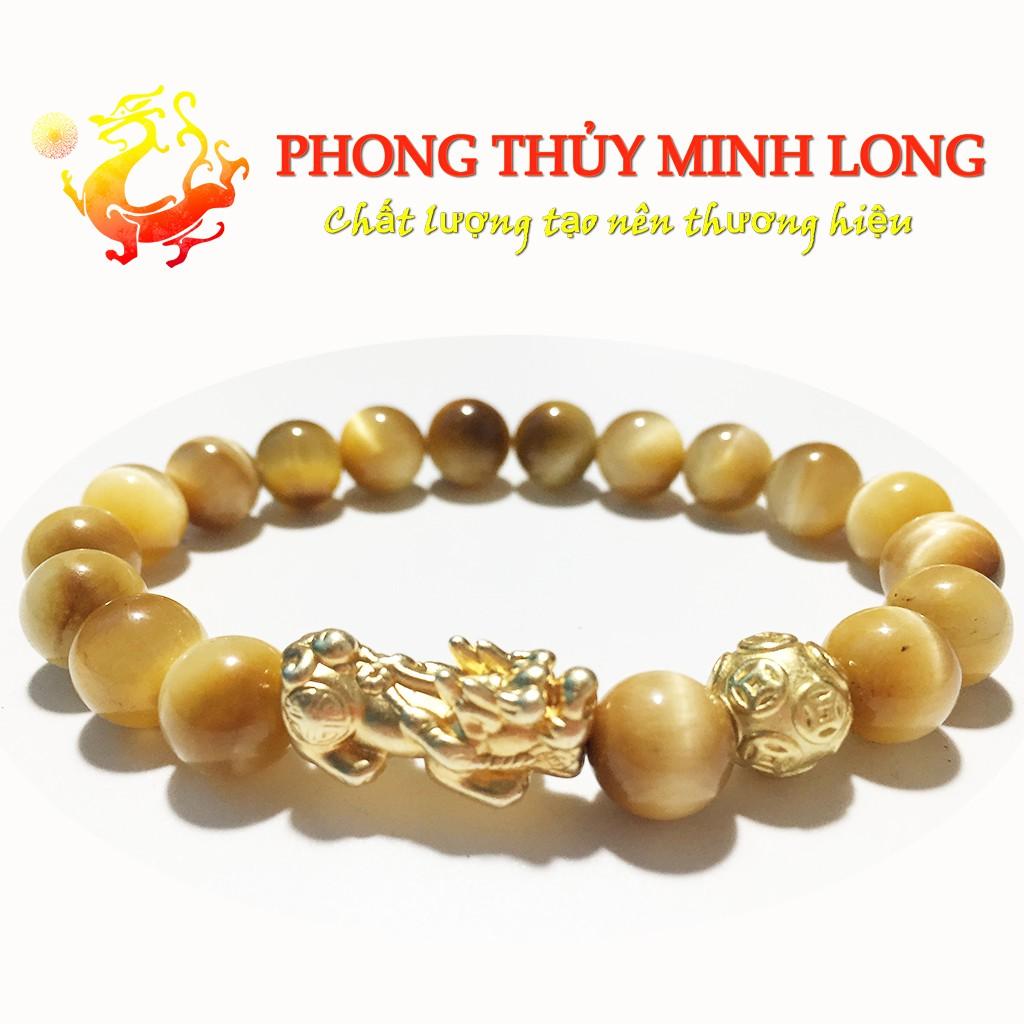 Vòng tay đá Mắt Hổ Vàng Tâm chất lượng 5A mix Tỳ Hưu và 1 Hạt Kim Tiền Vàng hợp mệnh Thổ và mệnh Kim