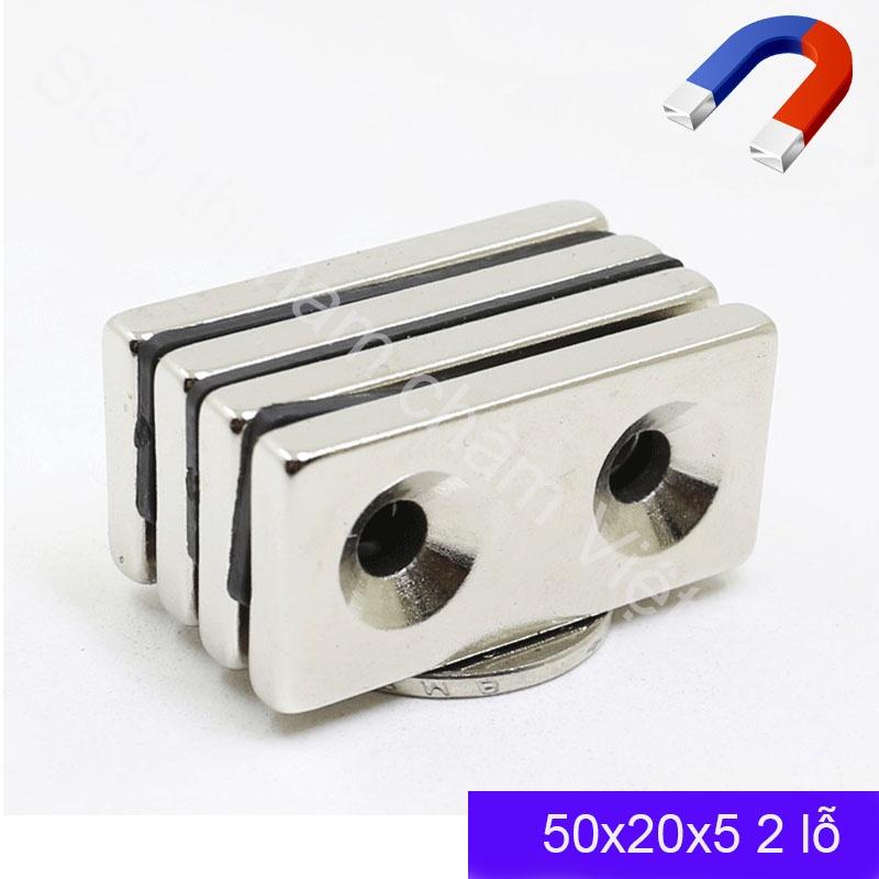 Nam châm 2 lỗ bắt vít 50x20x5mm nam châm vĩnh cửu