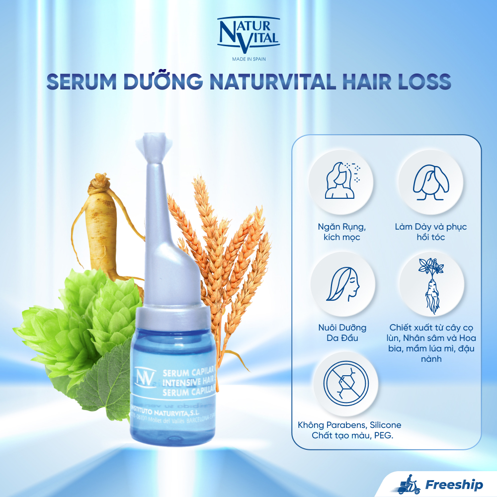 Serum Dưỡng NaturVital Hair Loss Chăm Sóc Chuyên Sâu Hỗ Trợ Giảm Rụng, Nuôi Dưỡng Da Đầu, Giúp Săn Chắc & Làm Dày Tóc (7 ống x 12ml)