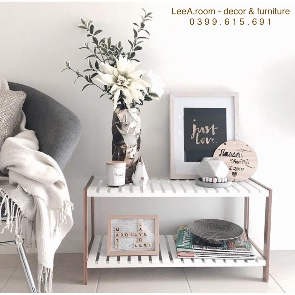 Kệ gỗ trang trí wooden bench 2fm - màu trắng chân gỗ