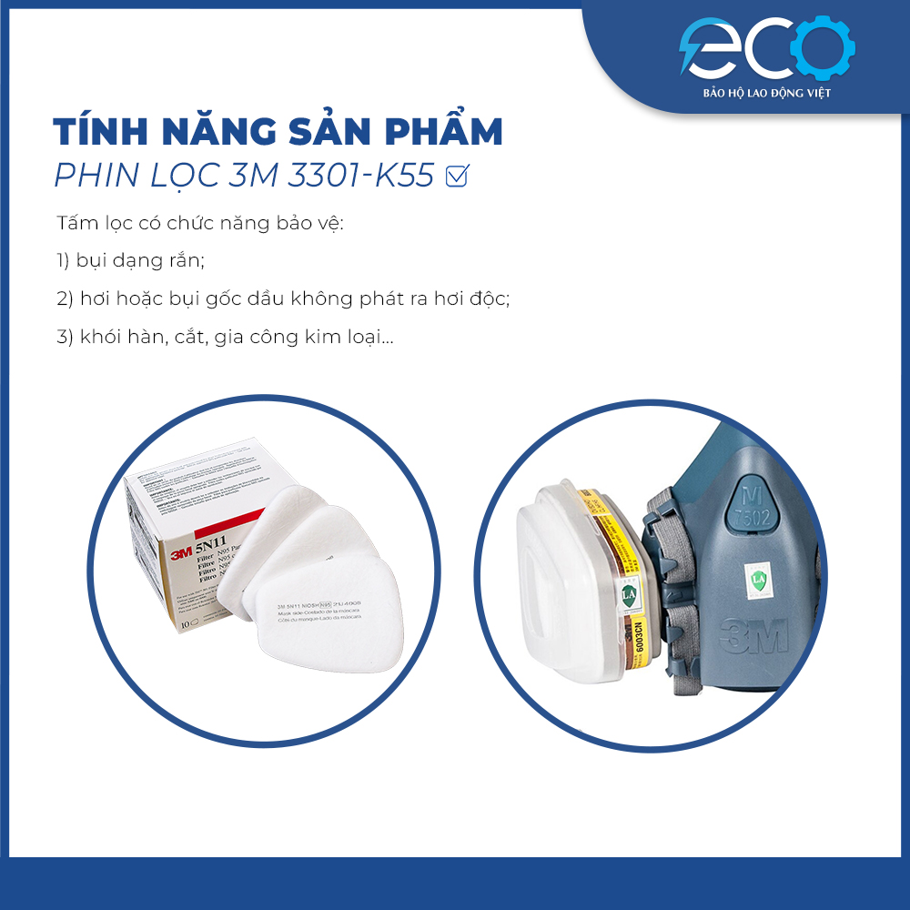 Tấm lọc bụi 3M 5N11 lọc bụi nhỏ đến 0,3um tương thích các dòng mặt nạ series 6000, 7000