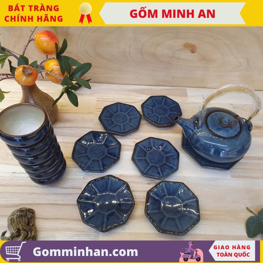 Bộ ấm trà Bát tràng men hỏa biến màu xanh, ấm chén sứ- Gốm Sứ Bát Tràng- Gốm Minh AN