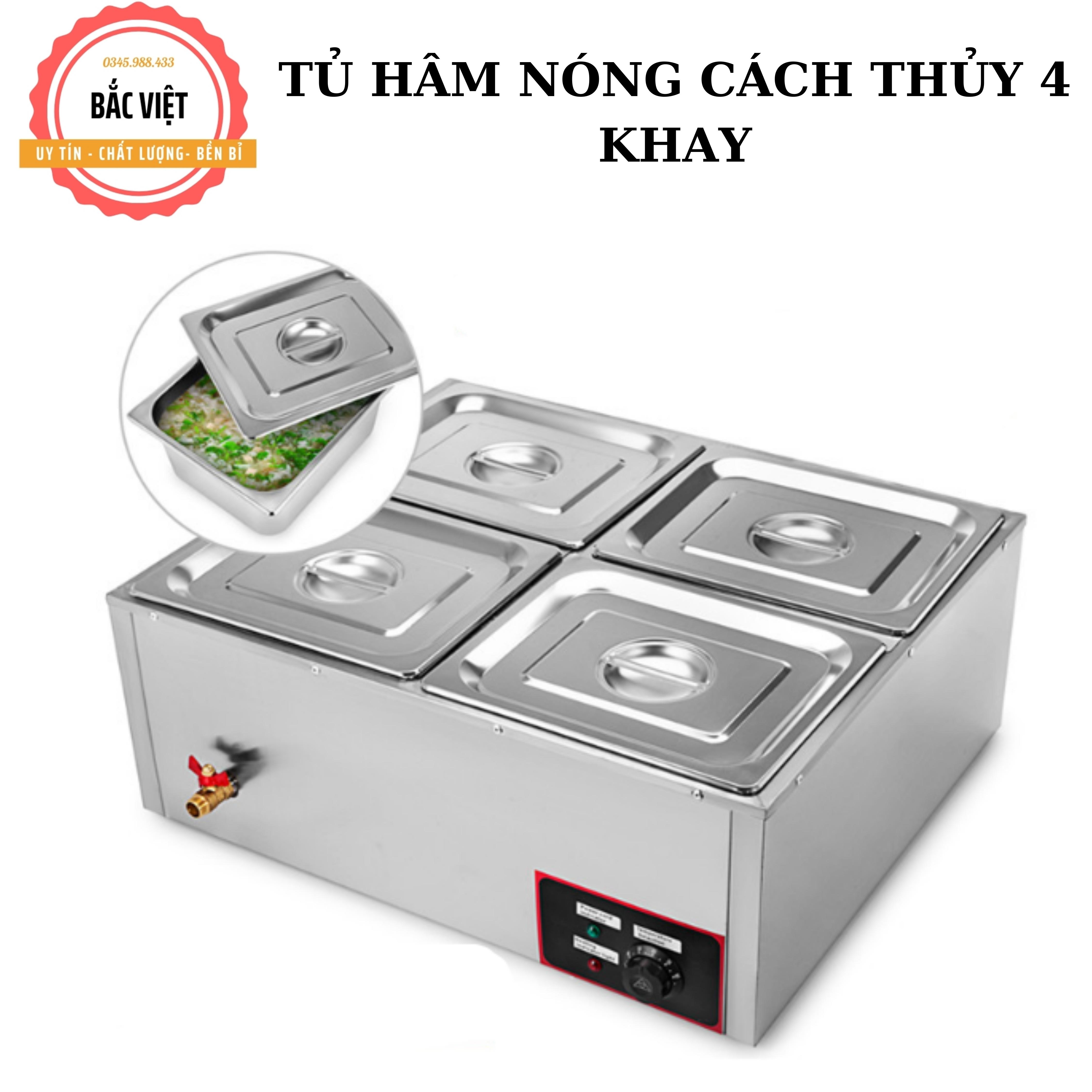 Tủ hâm nóng cách thủy, tủ giữ nóng thức ăn loại 2 hàng 4 khay