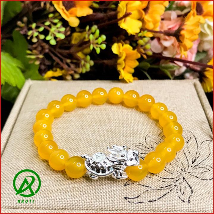 Vòng Tay Phong Thủy - Vòng Tay Mã Não 8mm Mix Long Quy Bạc Độc Lạ V381-8