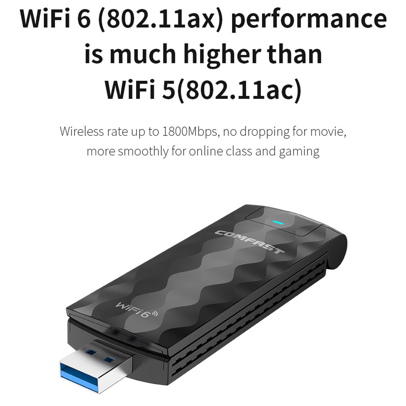 USB 3.0 WiFi 6 Adapter Wireless  1800Mbps Dual-Band Desktop Laptop PC