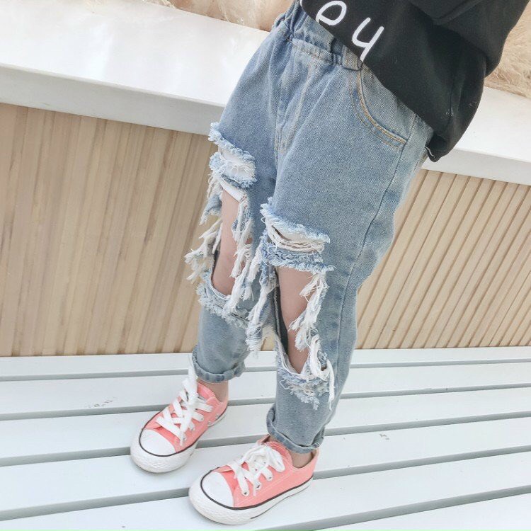 QUẦN JEANS DÀI RÁCH ỐNG CHO BÉ