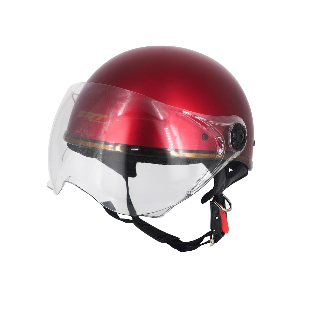 Mũ bảo hiểm 1/2 SRT viền đồng cao cấp có kính chắn gió bảo vệ mắt thời trang + Kính càng - Đỏ đô