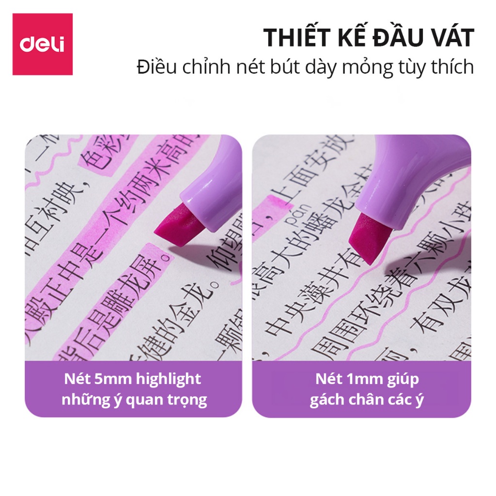Bút Highlight Deli Nhiều Màu Đánh Dấu Nhớ Dòng Dạ Quang Deli Màu Pastel Phù Hợp Cho Học Sinh Văn Phòng Tiện Dụng