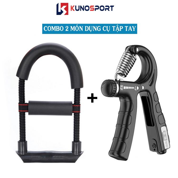 Combo dụng cụ tập cơ tay KUNO SPORT, kìm bóp tay chữ R có đếm số và dụng cụ tập tay chữ U